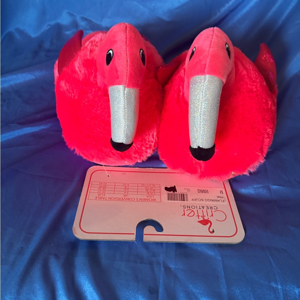 Chic Vibrant Flamingo Plush Slippers size M 7/8
